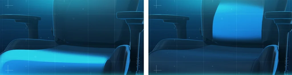 EXO gaming seat: Illustration of the lumbar support and anti-submarining hump